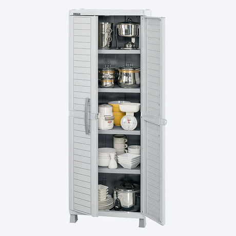Combo Armario Rimax Barú Gris Hielo 65x189cm Con Seis Compartimientos y con Patas - BARRAS Y MUEBLES AUXILIARES | Bylmo