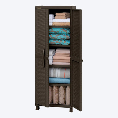 Combo Armario Rimax Rattan Wengue 65x189cm Con Seis Compartimientos y con Patas - BARRAS Y MUEBLES AUXILIARES | Bylmo