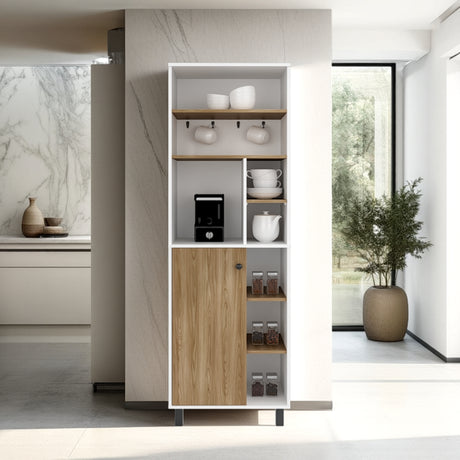 Estación de Café Carajillo Blanco y Blanco Marquez 60x180cm con Cinco Entrepaños y Diez Compartimientos - BARRAS Y MUEBLES AUXILIARES | Bylmo