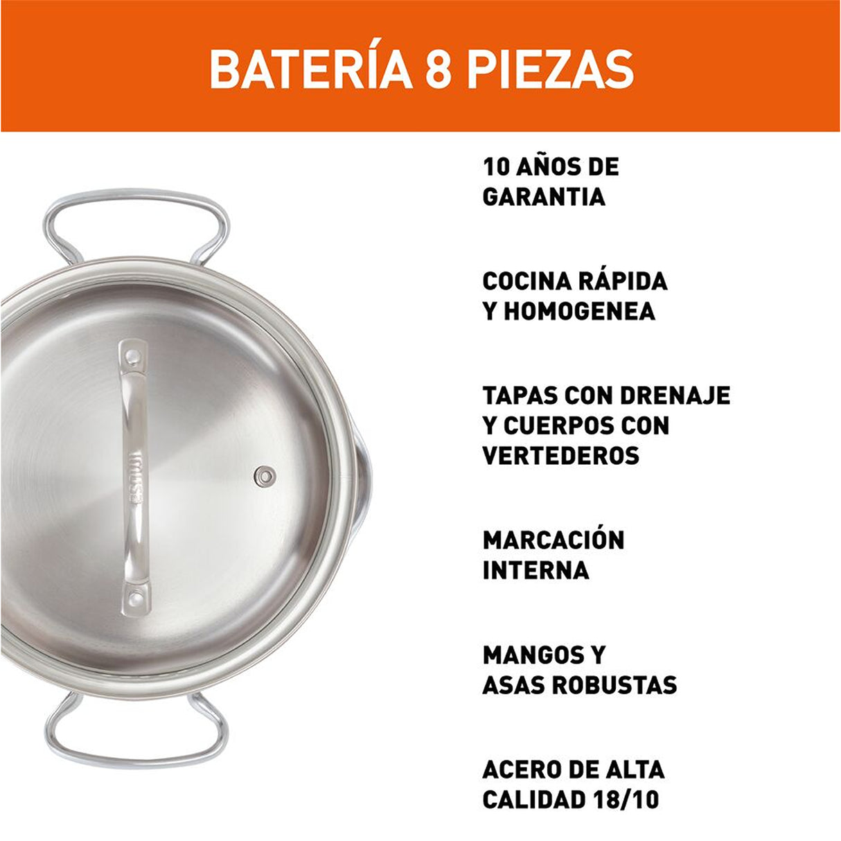 Batería de Cocina Imusa Maestro Plateado 54.6x28.8cm con Tapa - OLLAS Y SARTENES | Bylmo