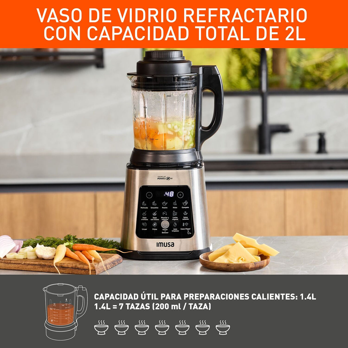 Licuadora Imusa Ultraforce Plateado 23.9x45.6cm de 2 Litros con 6 Aspas y con Pantalla Digital - LICUADORAS Y PROCESADORES | Bylmo