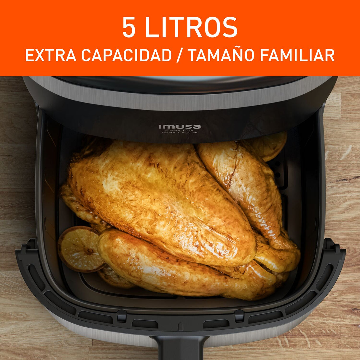 Freidora de Aire Imusa Max Negro y Plateado 24.7x29.6cm de 5 Litros con Pantalla Digital y 10 Funciones - FREIDORAS DE AIRE | Bylmo