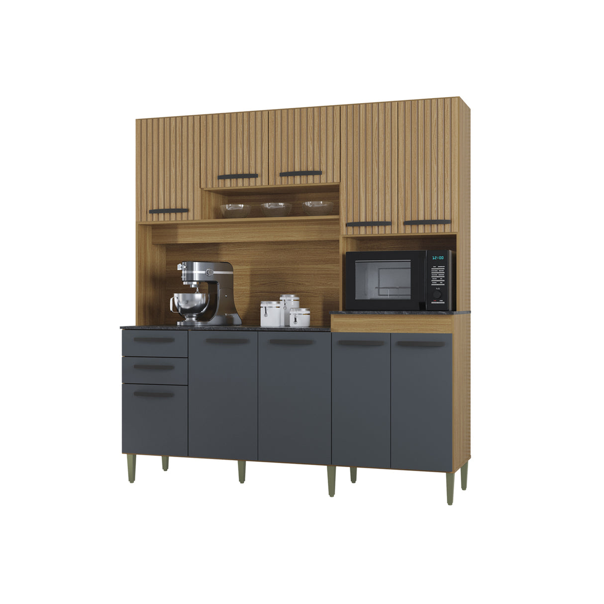 Alacena Elisa Castaño y Gris 180x200cm con Nueve Puertas y con Dos Cajones