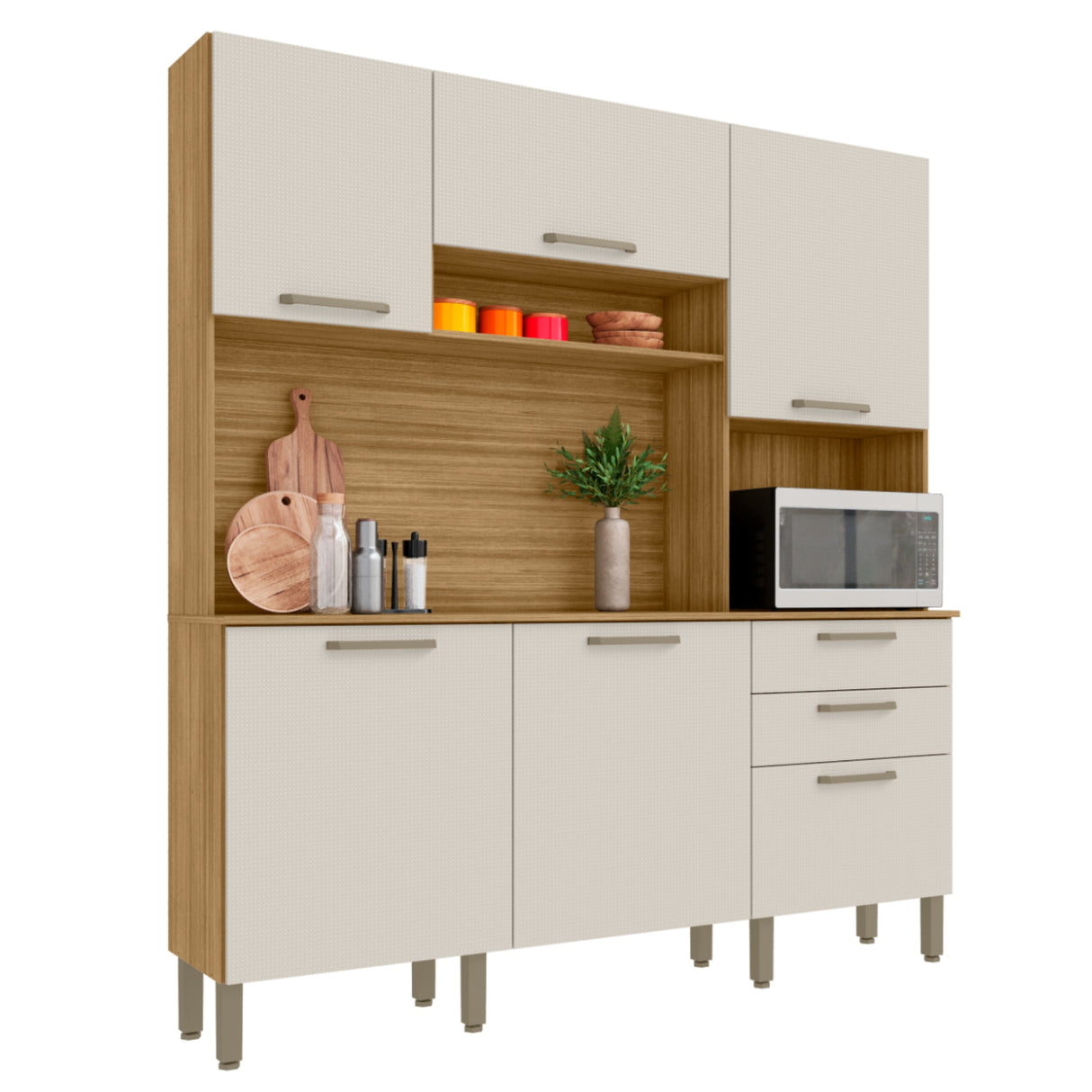 Alacena Ferrara Castaño y Beige 180x198cm con Seis Puertas y con Un Cajón - ALACENAS Y MUEBLES MICROONDAS | Bylmo