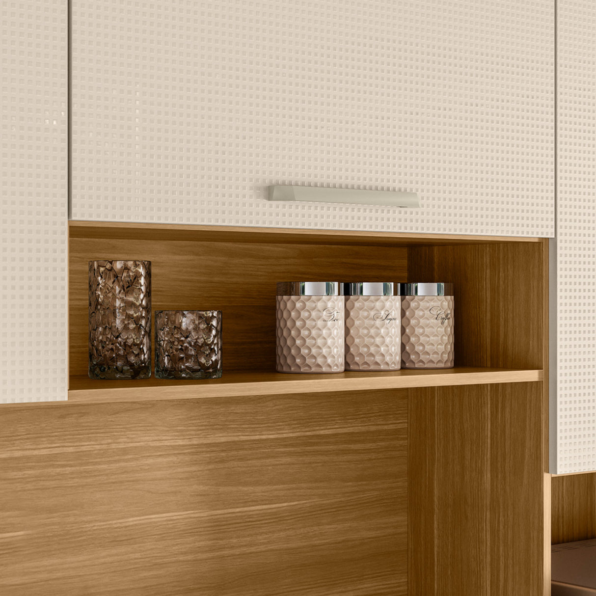 Alacena Ferrara Castaño y Beige 180x198cm con Seis Puertas y con Un Cajón