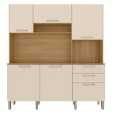 Alacena Ferrara Castaño y Beige 180x198cm con Seis Puertas y con Un Cajón - ALACENAS Y MUEBLES MICROONDAS | Bylmo