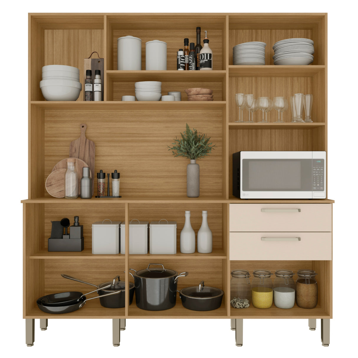 Alacena Ferrara Castaño y Beige 180x198cm con Seis Puertas y con Un Cajón