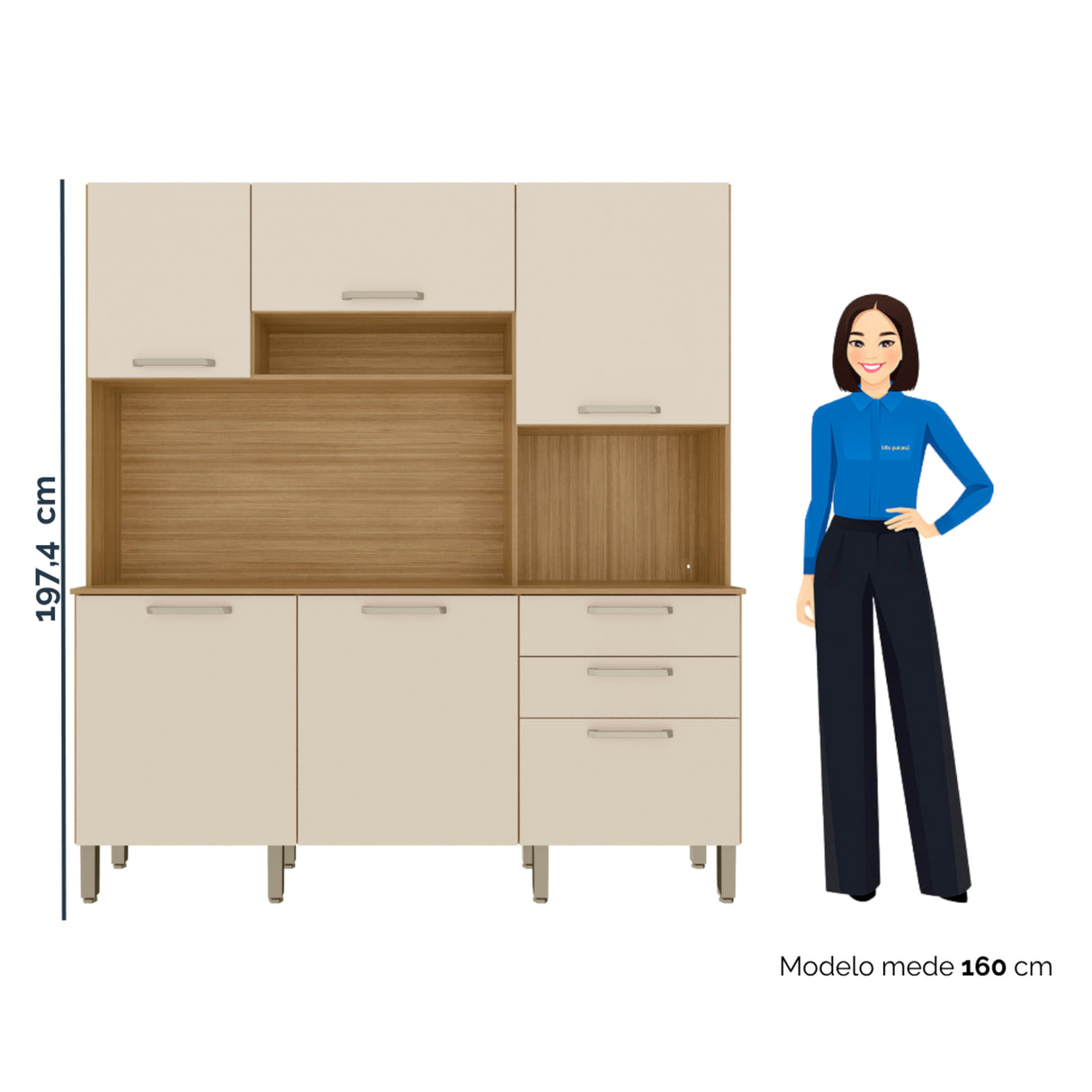 Alacena Ferrara Castaño y Beige 180x198cm con Seis Puertas y con Un Cajón