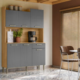 Alacena Genova Castaño y Gris 121x176cm con Seis Puertas y con Un Cajón - ALACENAS Y MUEBLES MICROONDAS | Bylmo