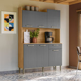 Alacena Genova Castaño y Gris 121x176cm con Seis Puertas y con Un Cajón - ALACENAS Y MUEBLES MICROONDAS | Bylmo