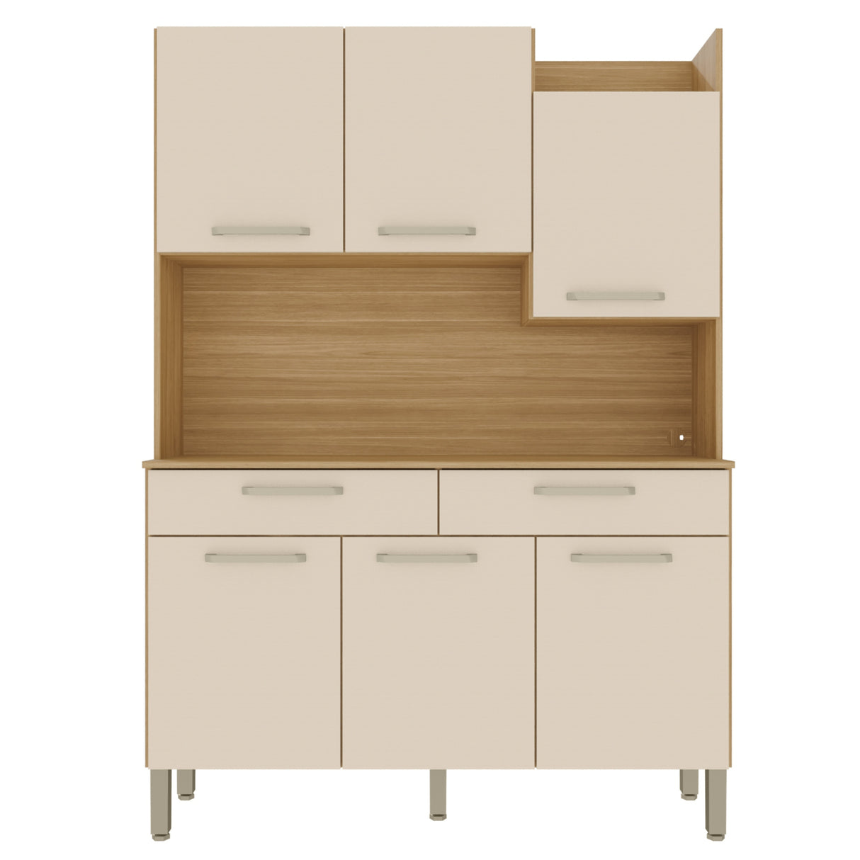Alacena Moderna Castaño y Beige 132x186cm con Seis Puertas y con Dos Cajones