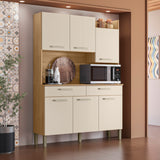 Alacena Moderna Castaño y Beige 132x186cm con Seis Puertas y con Dos Cajones - ALACENAS Y MUEBLES MICROONDAS | Bylmo