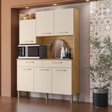 Alacena Moderna Castaño y Beige 132x186cm con Seis Puertas y con Dos Cajones