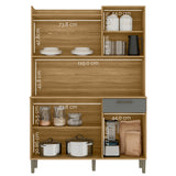 Alacena Moderna Castaño y Beige 132x186cm con Seis Puertas y con Dos Cajones - ALACENAS Y MUEBLES MICROONDAS | Bylmo