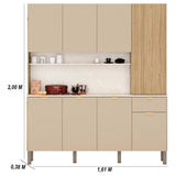 Alacena Slow Castaño y Beige 200x161cm con Ocho Puertas y con Un Cajón - ALACENAS Y MUEBLES MICROONDAS | Bylmo