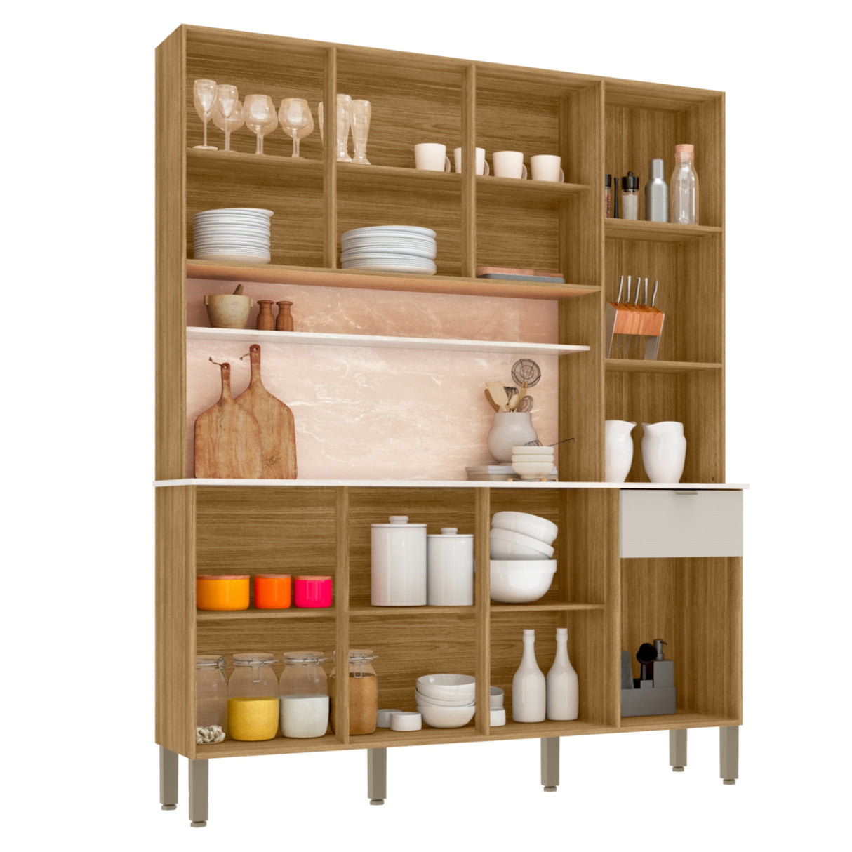 Alacena Slow Castaño y Blanco 200x161cm con Ocho Puertas y con Un Cajón