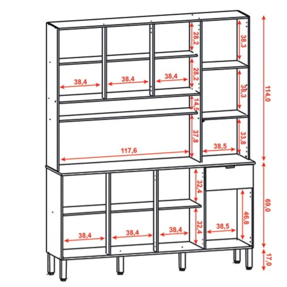 Alacena Slow Castaño y Blanco 200x161cm con Ocho Puertas y con Un Cajón