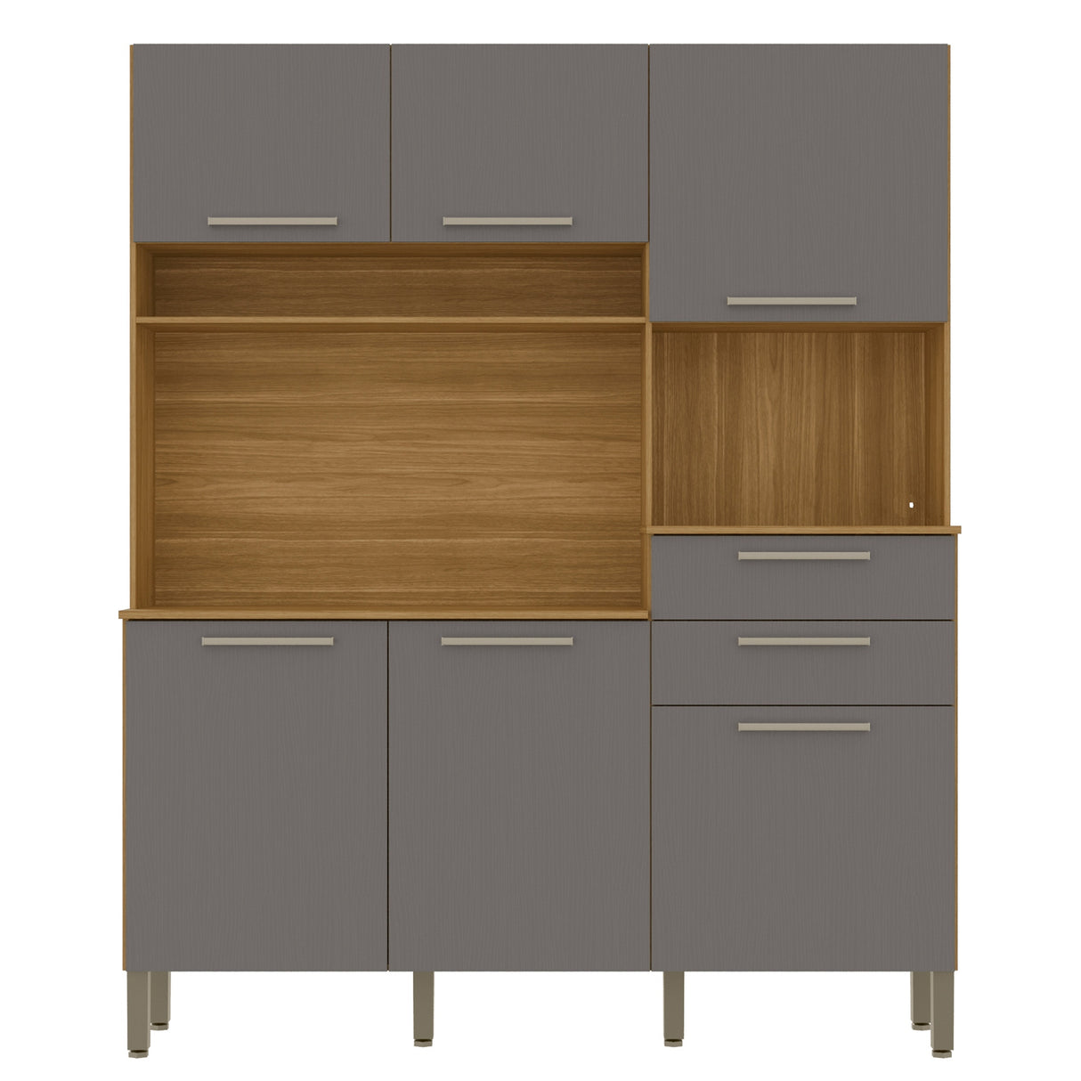 Alacena Montesa Castaño y Gris 196x160cm con Seis Puertas y con Dos Cajones - ALACENAS Y MUEBLES MICROONDAS | Bylmo