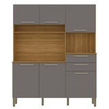 Alacena Montesa Castaño y Gris 196x160cm con Seis Puertas y con Dos Cajones - ALACENAS Y MUEBLES MICROONDAS | Bylmo