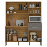 Alacena Montesa Castaño y Gris 196x160cm con Seis Puertas y con Dos Cajones - ALACENAS Y MUEBLES MICROONDAS | Bylmo