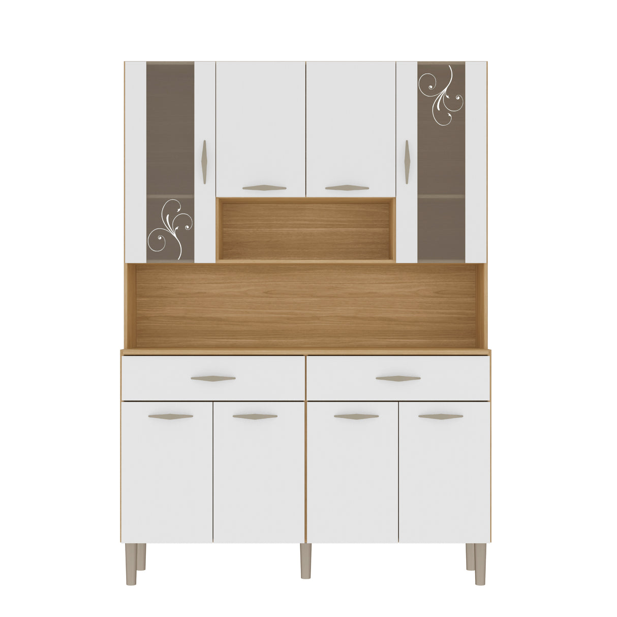 Alacena Golden Plus Castaño y Blanco 120x173cm con Ocho Puertas y con Dos Cajones - ALACENAS Y MUEBLES MICROONDAS | Bylmo