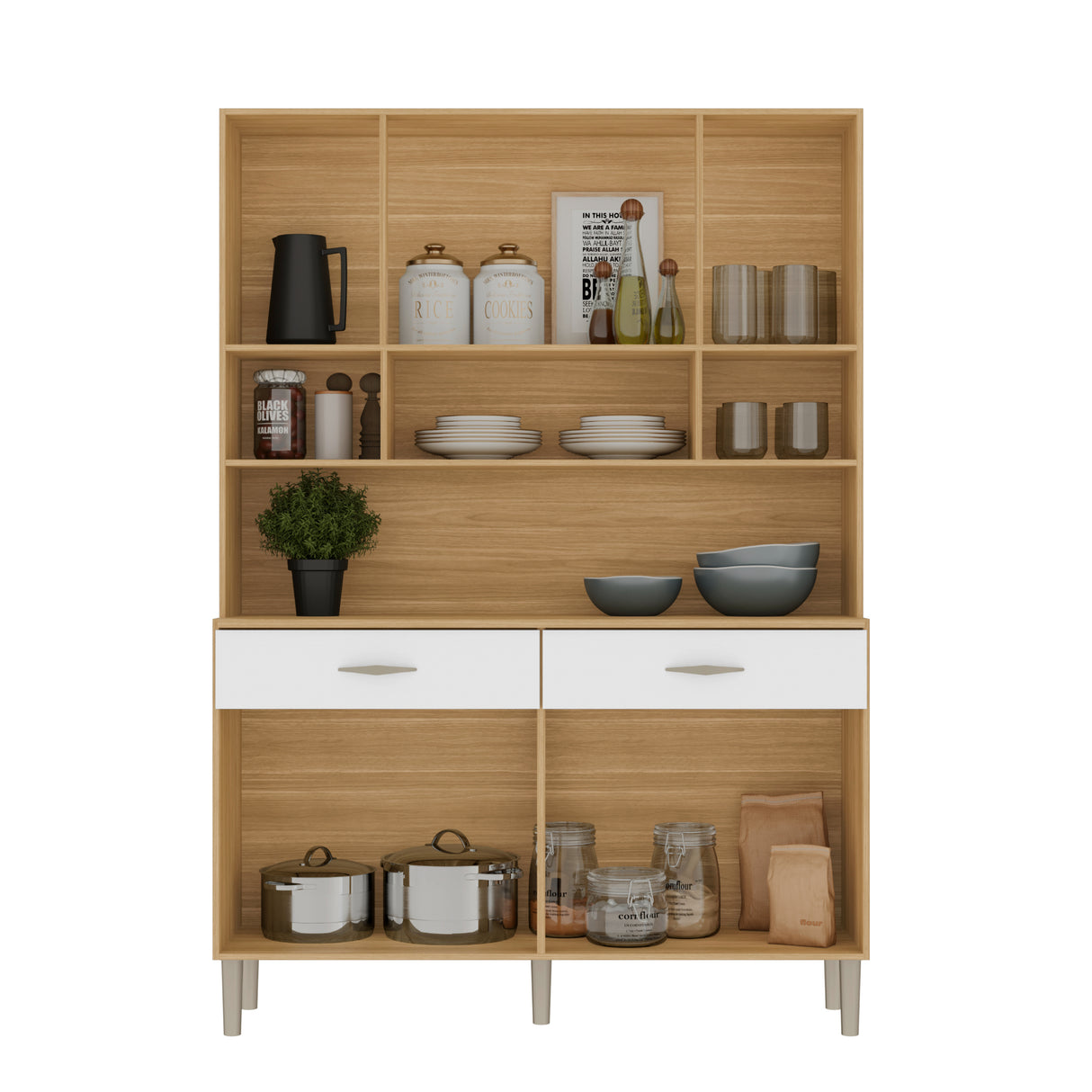 Alacena Golden Plus Castaño y Blanco 120x173cm con Ocho Puertas y con Dos Cajones - ALACENAS Y MUEBLES MICROONDAS | Bylmo