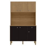 Alacena Style Castaño y Negro 111x185cm con Seis Puertas y con Un Cajón - ALACENAS Y MUEBLES MICROONDAS | Bylmo