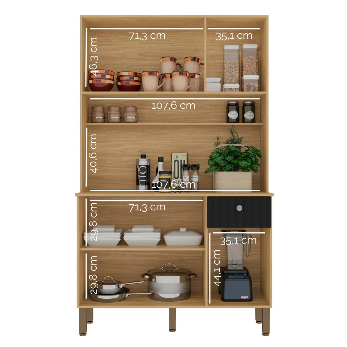 Alacena Style Castaño y Negro 111x185cm con Seis Puertas y con Un Cajón - ALACENAS Y MUEBLES MICROONDAS | Bylmo