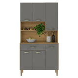 Alacena Juri Castaño y Gris 90x173cm con Seis Puertas y con Un Cajón - ALACENAS Y MUEBLES MICROONDAS | Bylmo