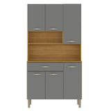 Alacena Juri Castaño y Gris 90x173cm con Seis Puertas y con Un Cajón