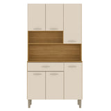 Alacena Juri Castaño y Beige 90x173cm con Seis Puertas y con Un Cajón