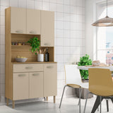 Alacena Juri Castaño y Beige 90x173cm con Seis Puertas y con Un Cajón