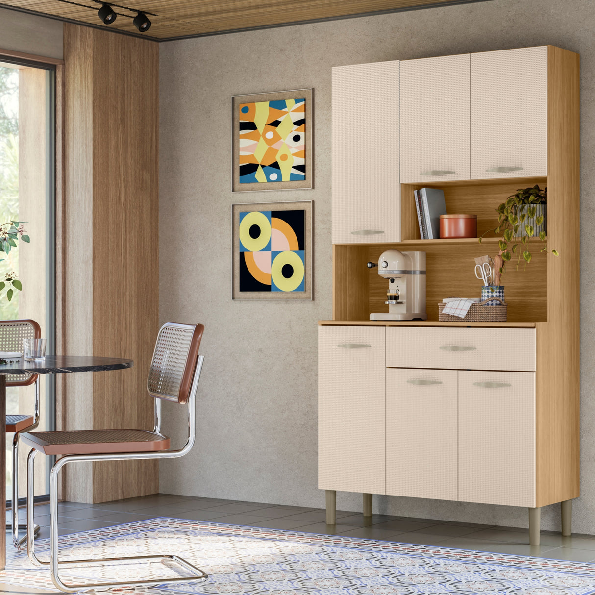 Alacena Juri Castaño y Beige 90x173cm con Seis Puertas y con Un Cajón