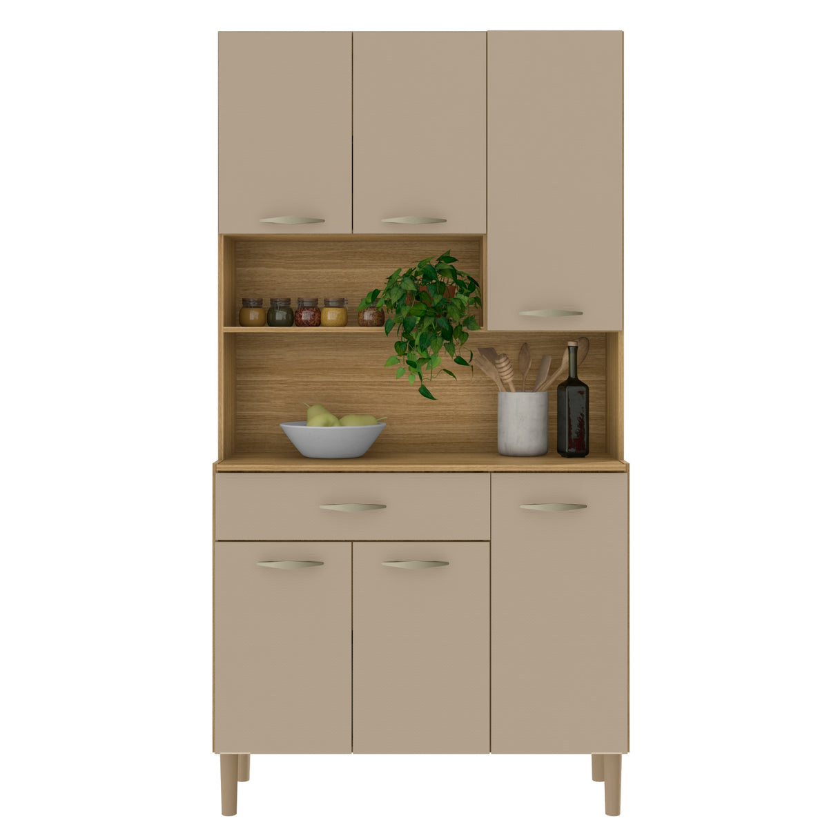 Alacena Juri Castaño y Beige 90x173cm con Seis Puertas y con Un Cajón