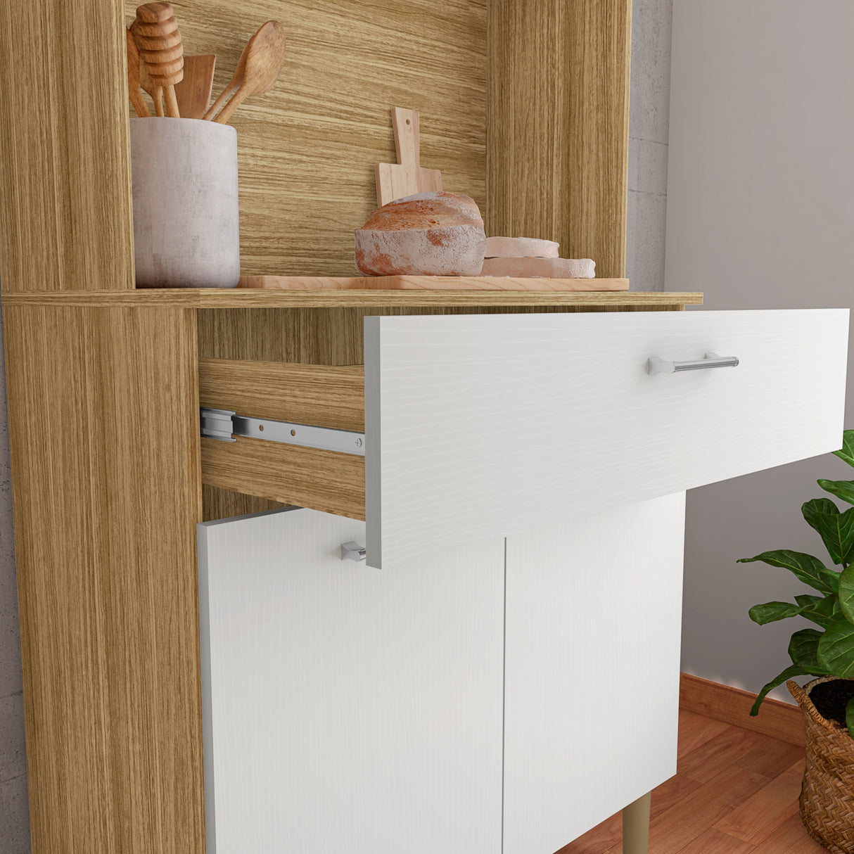 Alacena Cris Castaño y Blanco 86x171cm con Cuatro Puertas y con Un Cajón