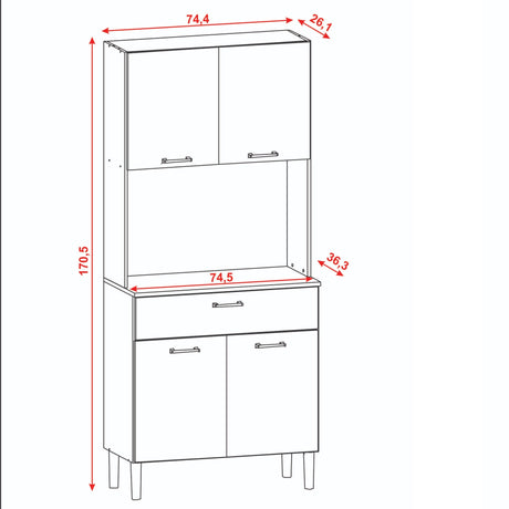 Alacena Cris Castaño y Beige 86x171cm con Cuatro Puertas y con Un Cajón - ALACENAS Y MUEBLES MICROONDAS | Bylmo