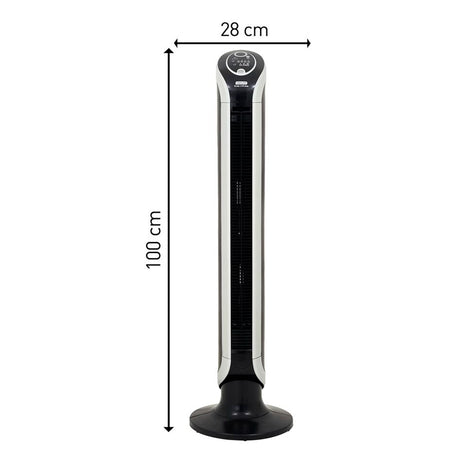 Ventilador de Torre Samurai Eole Infinite Plateado 28x100cm de Tres Velocidades con Control Remoto con Pantalla Digital y con Temporizador - VENTILADORES | Bylmo