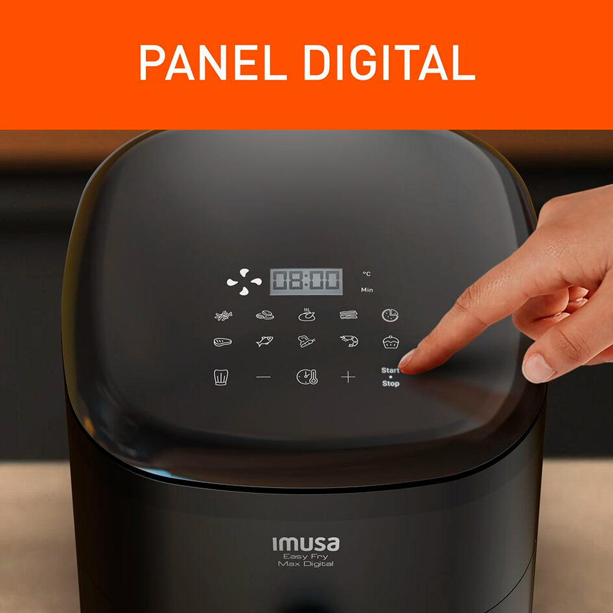 Freidora de Aire Imusa Max Negro 24.7x29.6cm de 5 Litros con Pantalla Digital y con 10 Funciones - FREIDORAS DE AIRE | Bylmo