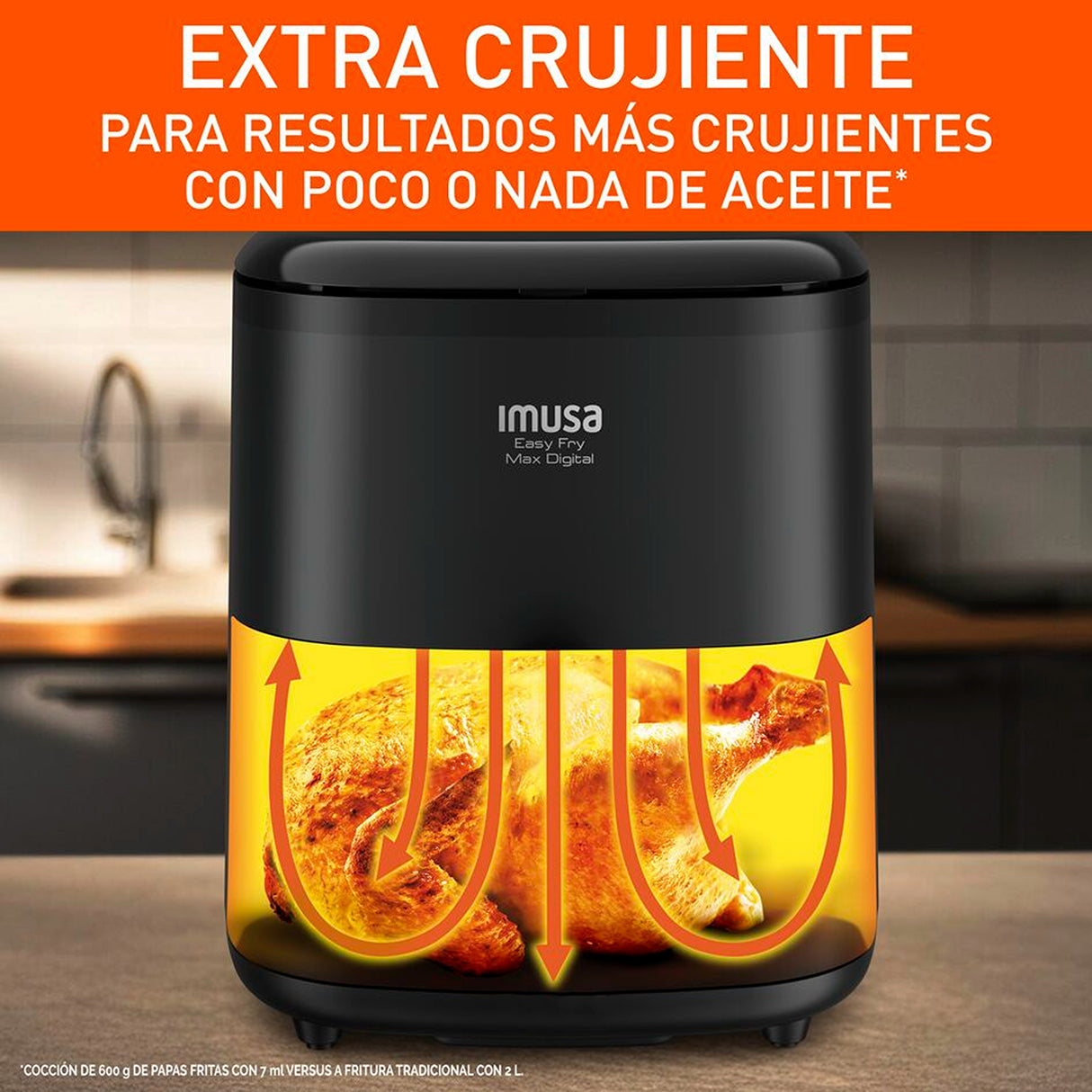 Freidora de Aire Imusa Max Negro 24.7x29.6cm de 5 Litros con Pantalla Digital y con 10 Funciones - FREIDORAS DE AIRE | Bylmo