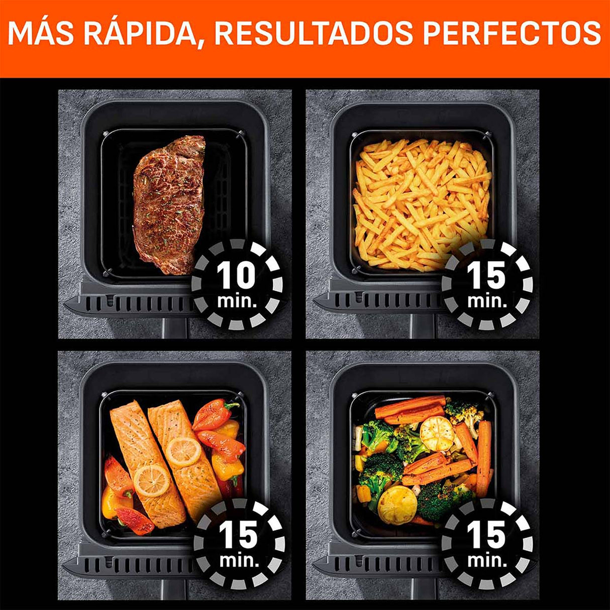 Freidora de Aire Imusa Easy Fry Turbo Negro 36.4x32.6cm de 6 Litros con Pantalla Digital y con 12 Funciones - FREIDORAS DE AIRE | Bylmo