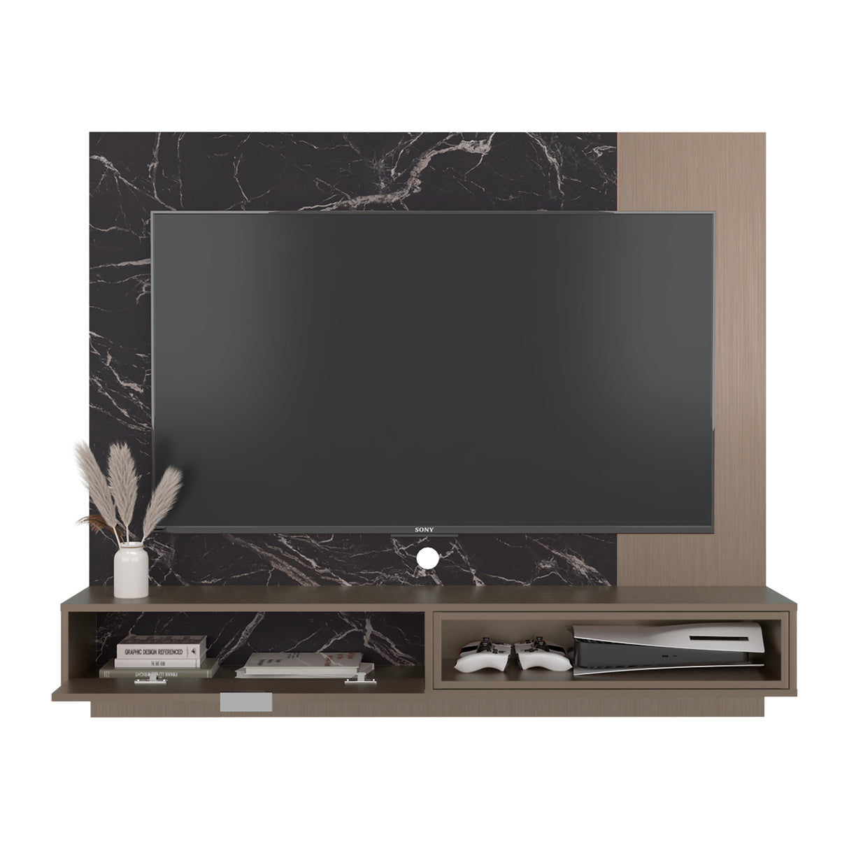 Panel de TV Funes Mamba y Amber 150x130cm para TV Hasta 60" Pulagadas con Un Compartimiento - MUEBLES DE TV | Bylmo