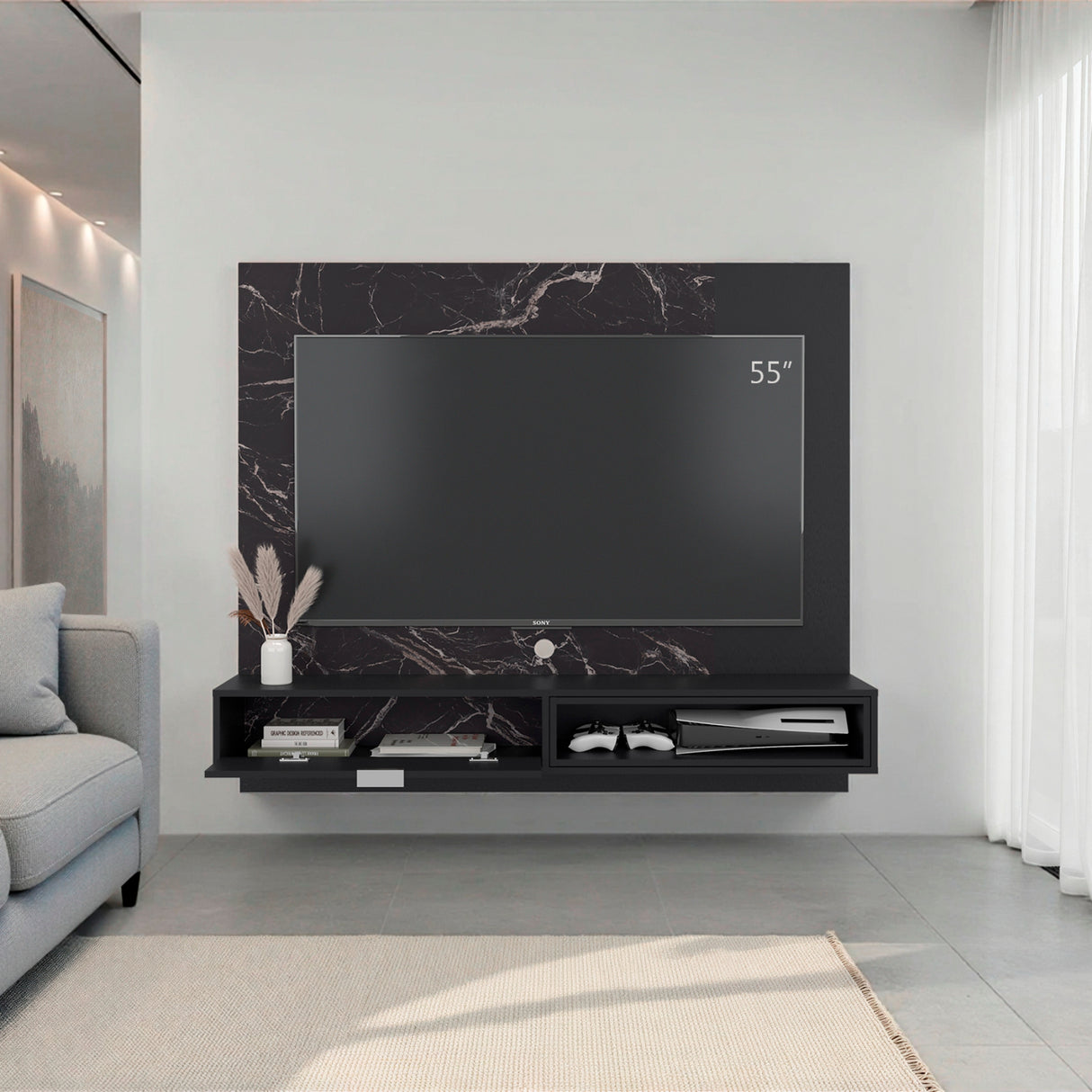 Panel de TV Funes Mamba y Wengue 150x130cm para TV Hasta 60" Pulagadas con Un Compartimiento - MUEBLES DE TV | Bylmo