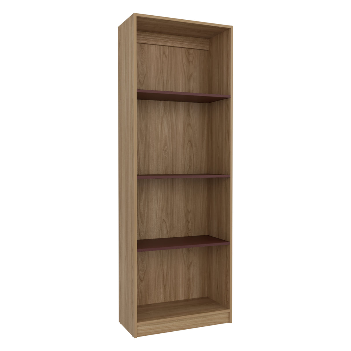 Estantería Home Fresno Europeo y Burdeos 62.8x180.6cm Rectangular con Cuatro Compartimiento y Tres Entrepaños - BIBLIOTECAS Y ESTANTERIAS | Bylmo
