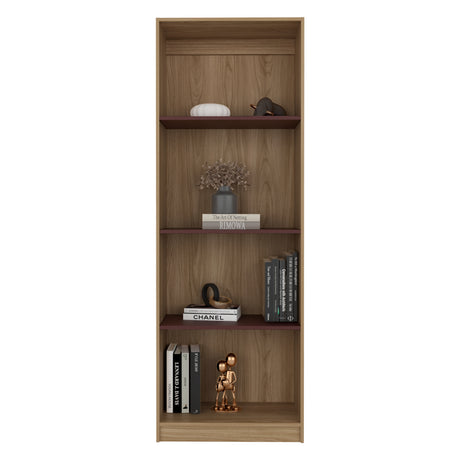 Estantería Home Fresno Europeo y Burdeos 62.8x180.6cm Rectangular con Cuatro Compartimiento y Tres Entrepaños - BIBLIOTECAS Y ESTANTERIAS | Bylmo