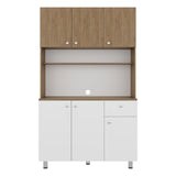 Alacena Wilson Blanco y Fresno 111x185cm Con Espacio para Microondas y con Seis Puertas