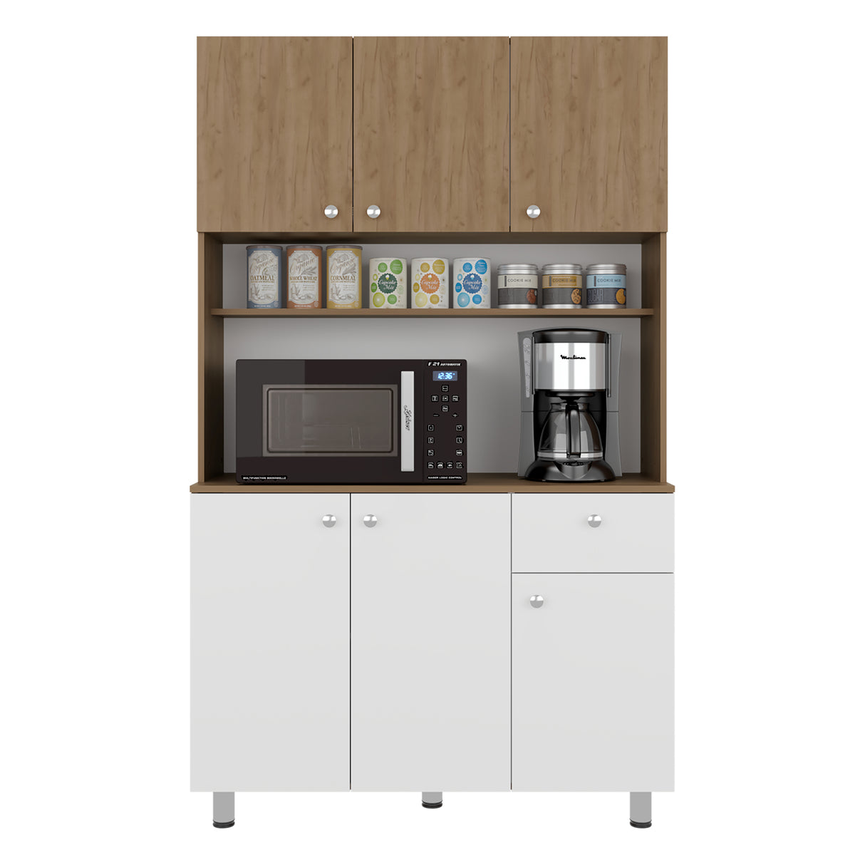 Alacena Wilson Blanco y Fresno 111x185cm Con Espacio para Microondas y con Seis Puertas