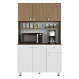 Alacena Wilson Blanco y Fresno 111x185cm Con Espacio para Microondas y con Seis Puertas