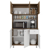 Alacena Wilson Blanco y Fresno 111x185cm Con Espacio para Microondas y con Seis Puertas