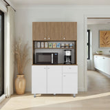 Alacena Wilson Blanco y Fresno 111x185cm Con Espacio para Microondas y con Seis Puertas