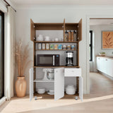 Alacena Wilson Blanco y Fresno 111x185cm Con Espacio para Microondas y con Seis Puertas